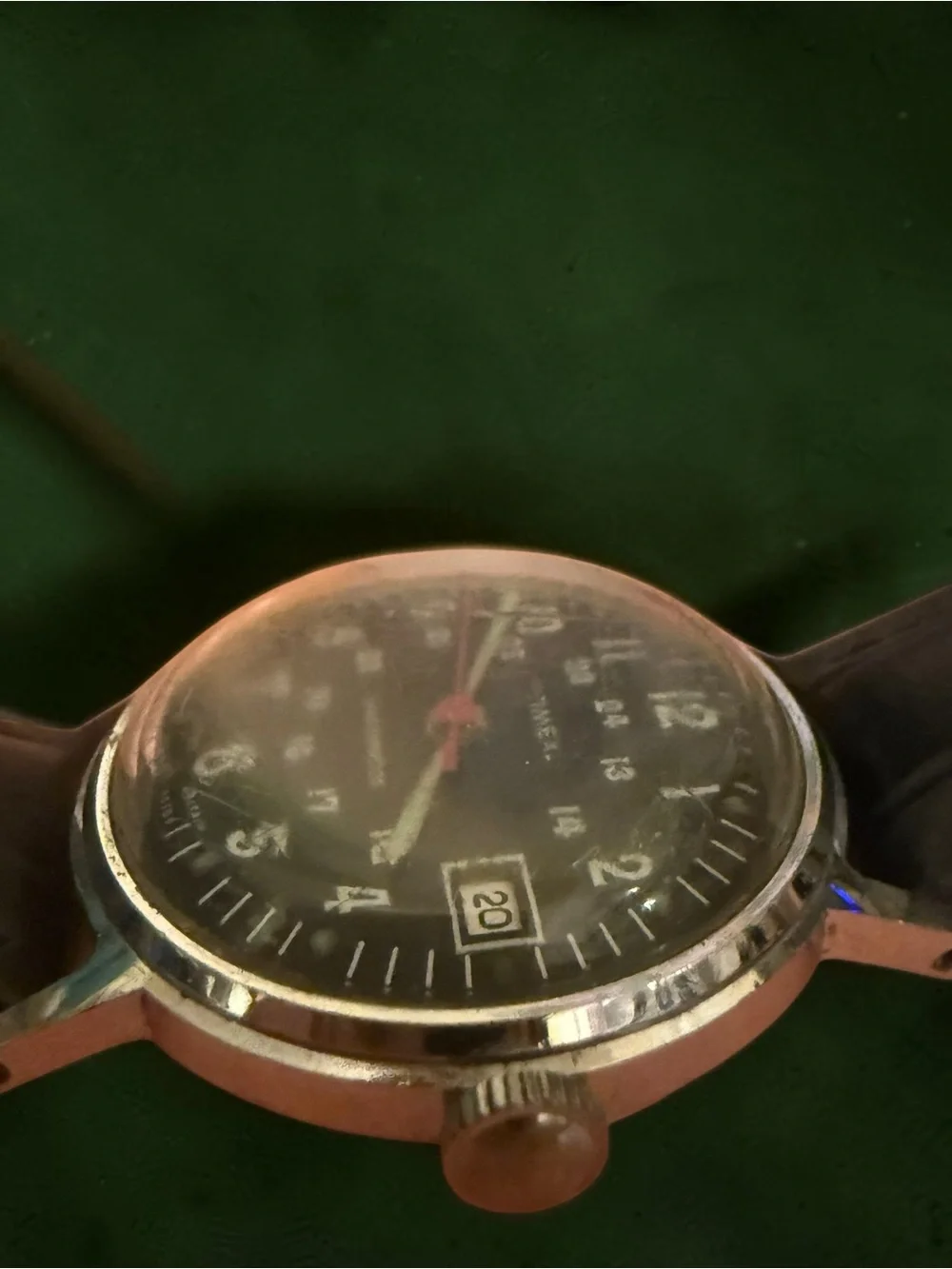 1970 Timex Vintage Mechanical Field Watch Black Dial Date 24HR Running New Strap